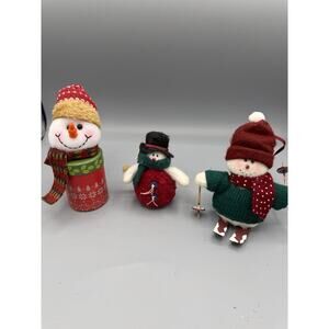 Lot of 3 Plush Snowman Christmas Decor Primitive Handmade Style Figures